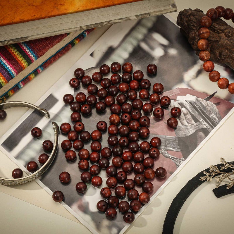 Prometis 200pcs 8mm Natural Sandalwood Round Beads Gorgeous Craft Handmade Polished Spacer Mala Pray Beads with Elastic Cord for Bracelets DIY Rosary Tasbih Jewelry Making - Image 3